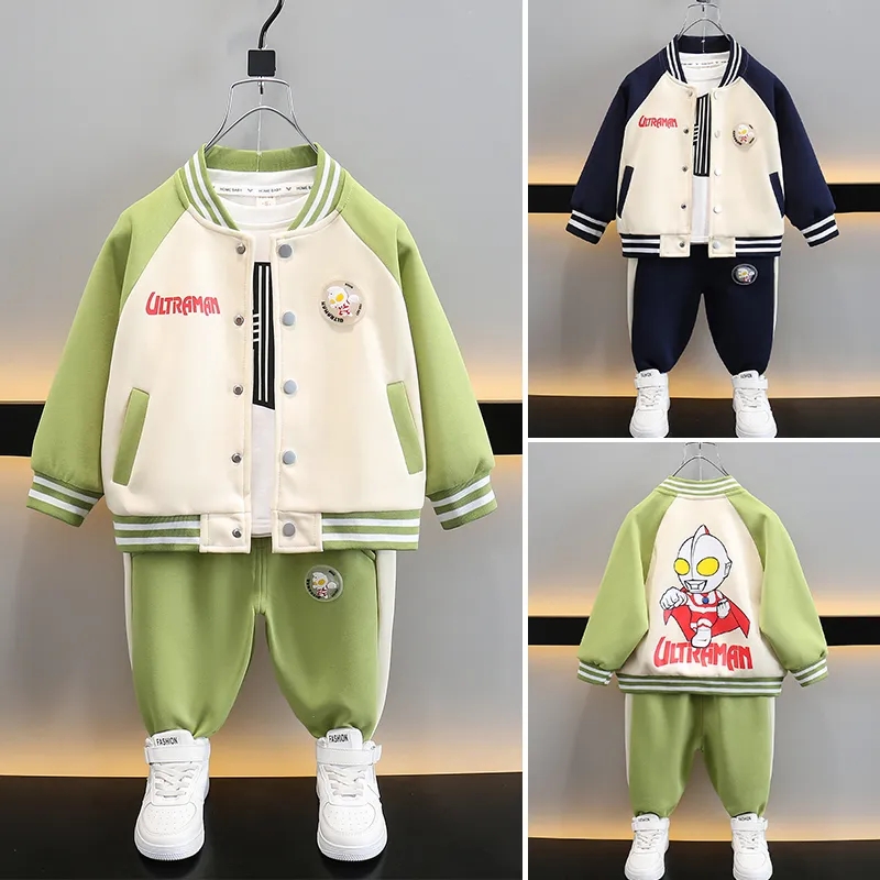 【贈送德絨長袖保暖衣2件組】2024年新超人力霸王棒球服外套+褲子兩件組，春秋款/冬季加絨加厚款