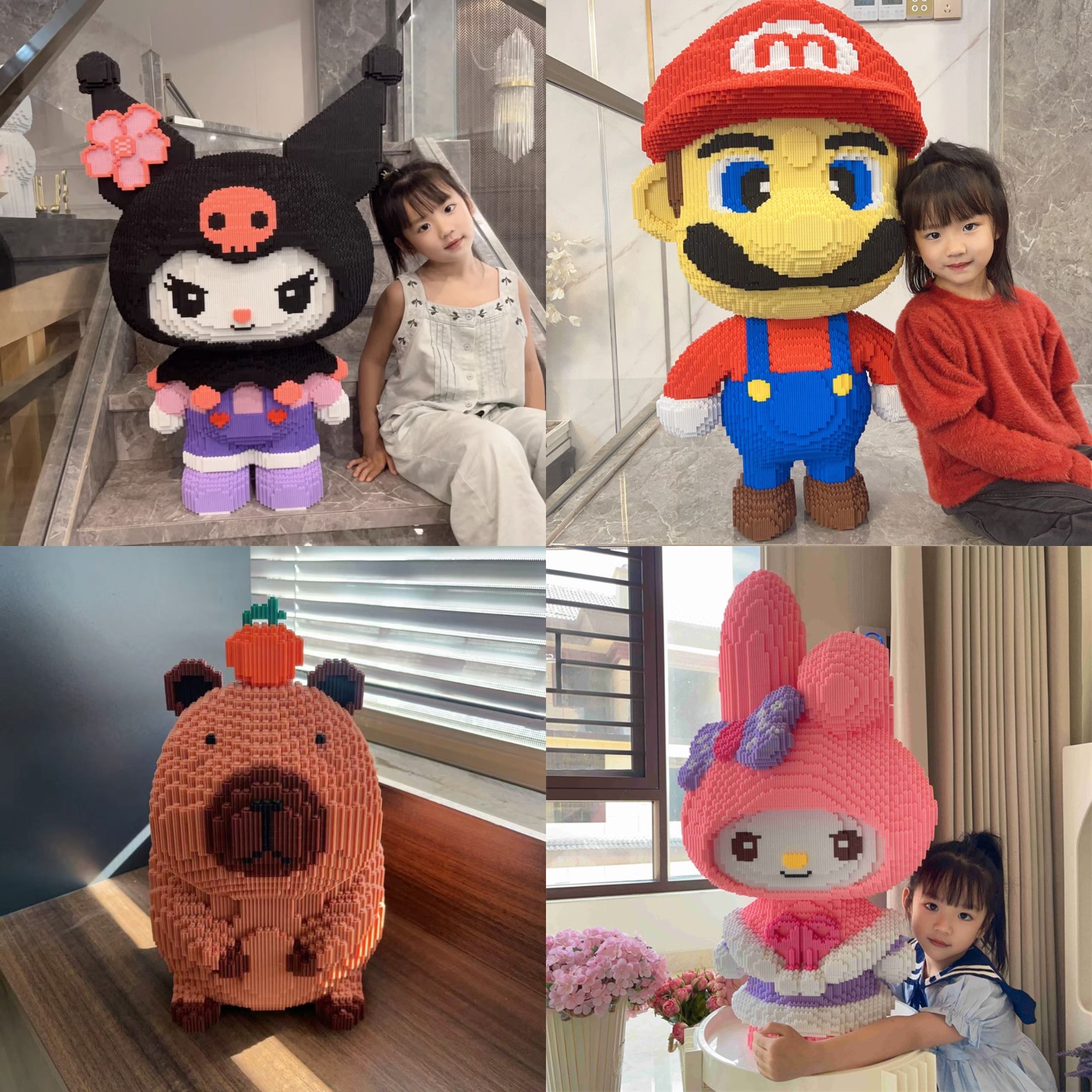 【期間限定！1つ買うと1つ無料】 DIY特大サイズのカピバラ・クロミ・マイメロディ・いちごくま 3D立体ブロックパズル 組み立て動画＆説明書付き！